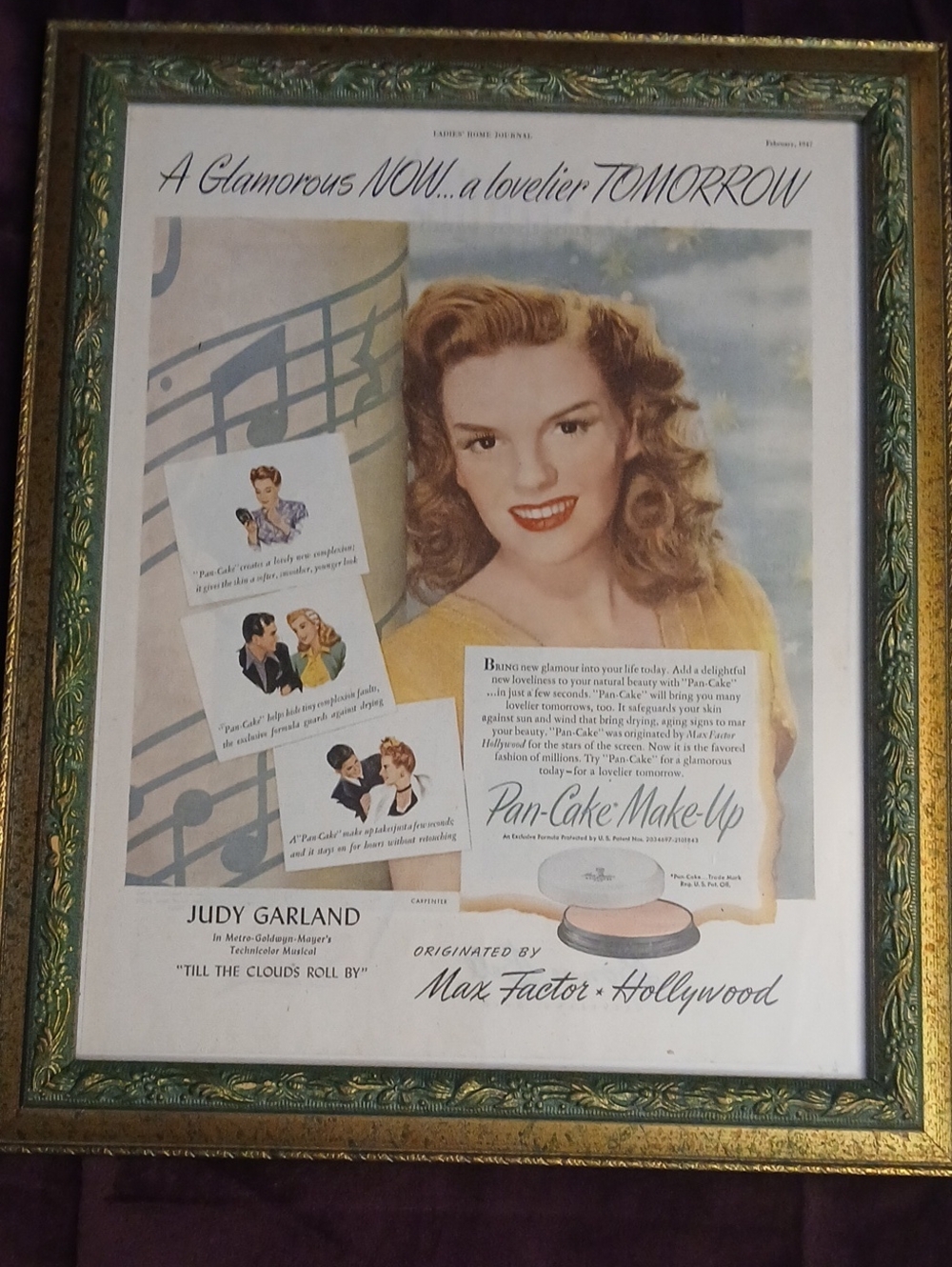 1947 Judy Garland Pan-Cake Make-Up Advertisement, Ladies Home Journal, Framed